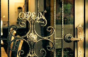 Store front with neon open sign